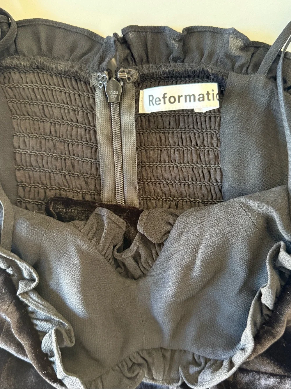 Reformation Black Velvet Ruffle-Trim Slip - Picture 3 of 3